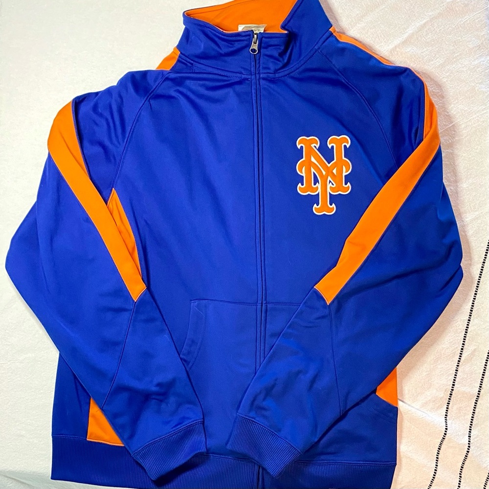 Kid’s Majestic Mets Blue And Orange Zip Up Jacket Size Large